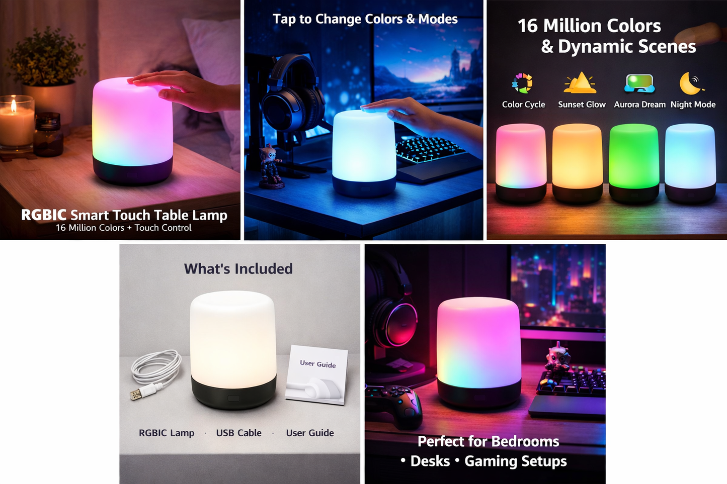 RGBIC Smart Touch Table Lamp Bedside Mood Light