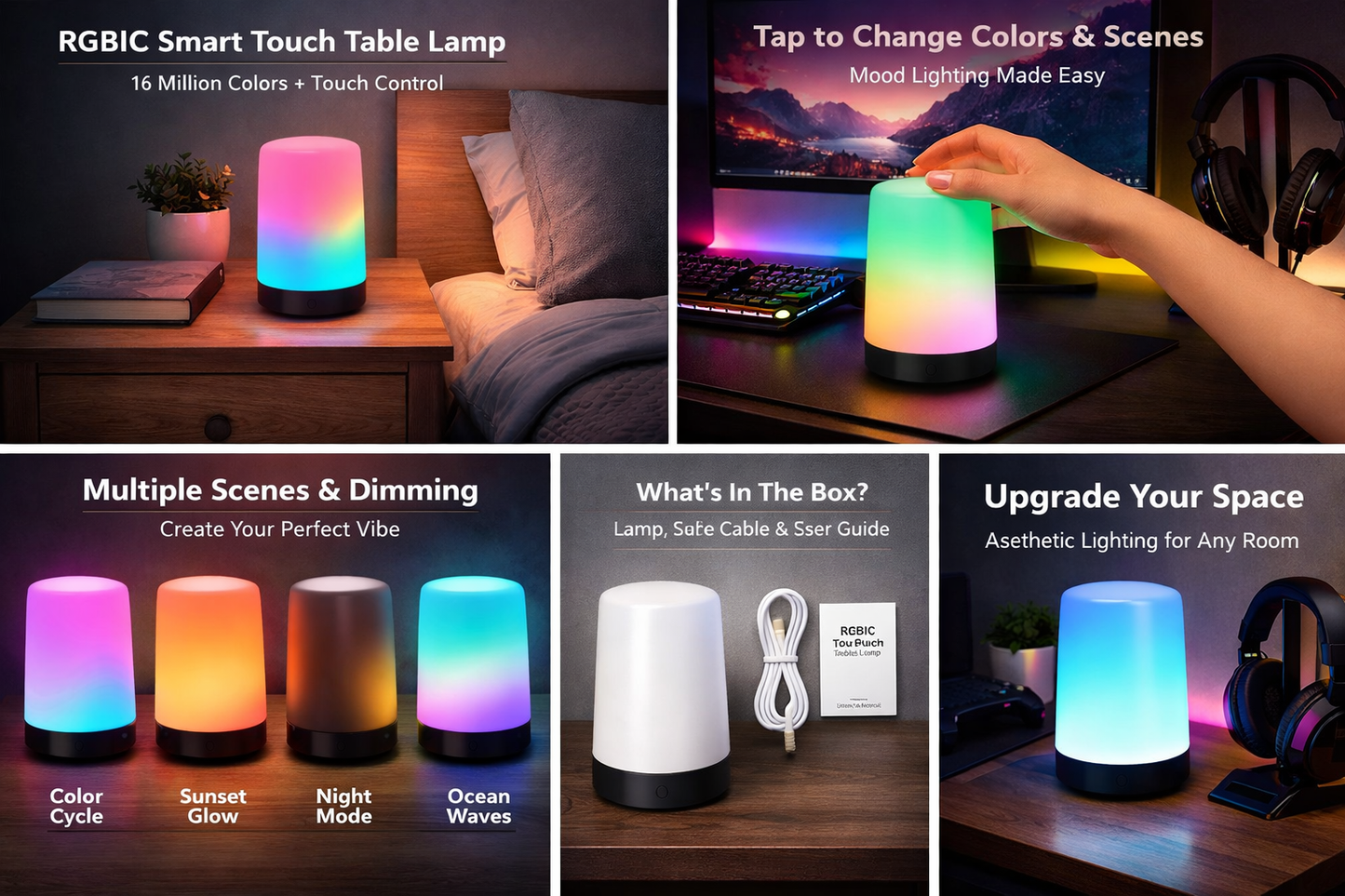 RGBIC Smart Touch Table Lamp Bedside Mood Light