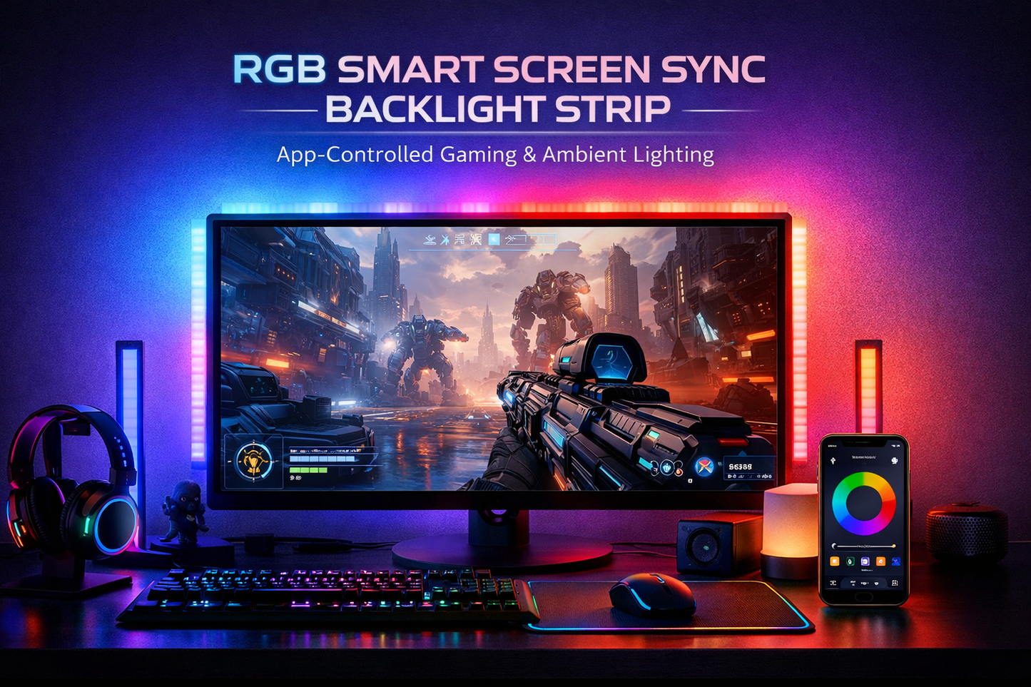 RGB Smart Screen Sync Backlight Strip – App-Controlled Gaming & Ambient Lighting