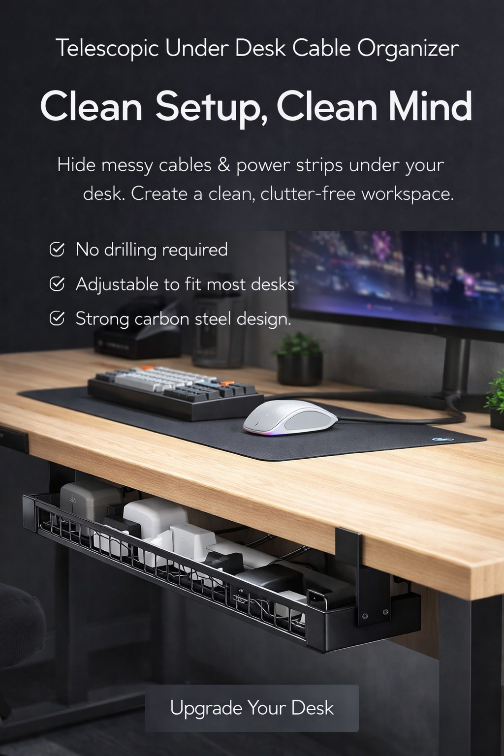 Telescopic Under-Desk Cable Management Tray