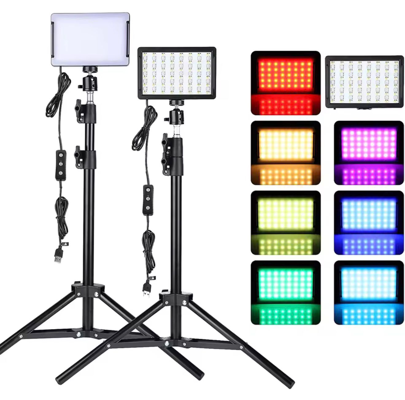 RGB LED Video Light Kit with Tripod Studio Lighting for Filming Streaming and Photography - aestheticlabs