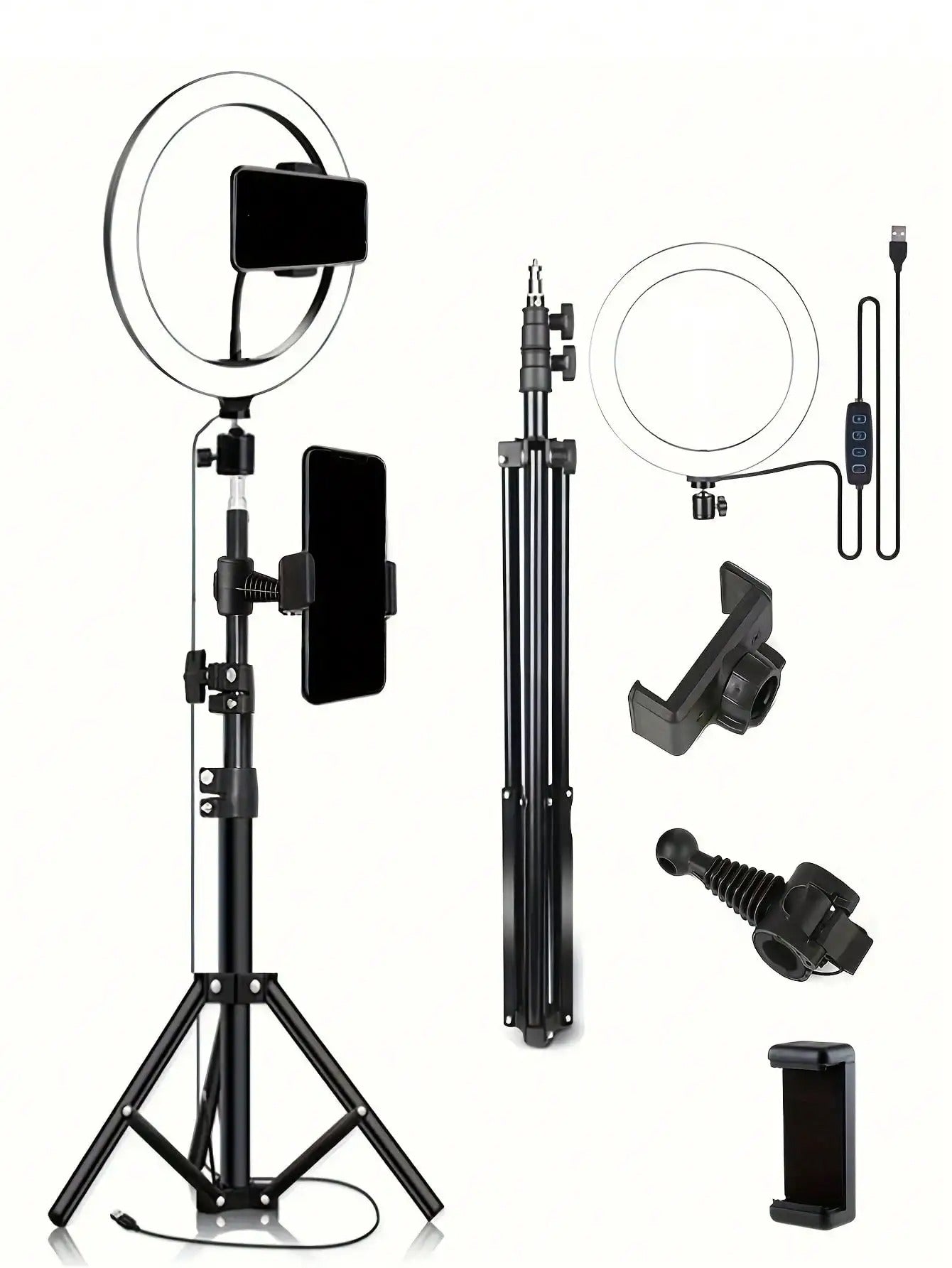 110cm Tripod Stand +O-Clamp With 10-Inch Live Stream Ring Light, Selfie Remote