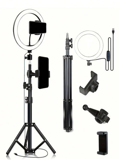 110cm Tripod Stand +O-Clamp With 10-Inch Live Stream Ring Light, Selfie Remote