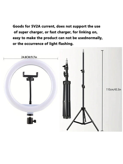 110cm Tripod Stand +O-Clamp With 10-Inch Live Stream Ring Light, Selfie Remote